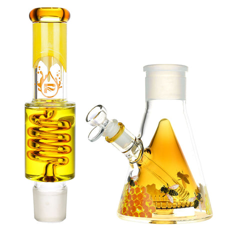 Pulsar Sweet Nectar Stackable Glycerin Beaker Bong, 16" with Honeycomb Design, Clear Borosilicate Glass