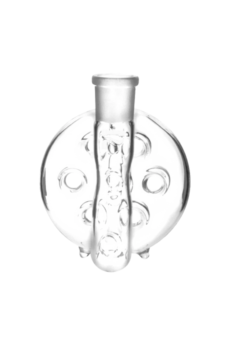 Pulsar Swiss Perc Ash Catcher in clear borosilicate glass, 90-degree joint, front view
