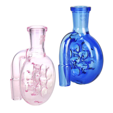 Pulsar Swiss Perc Dry Ash Catcher in pink and blue, 14mm 90-degree angle, borosilicate glass