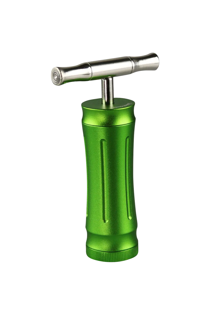Pulsar T-Style Pollen Press in Green Aluminum, 1.3" x 4", Durable Construction, Isolated on White