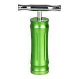 Pulsar T-Style Pollen Press in Green Aluminum, 1.3" x 4" Size, Front View on White Background