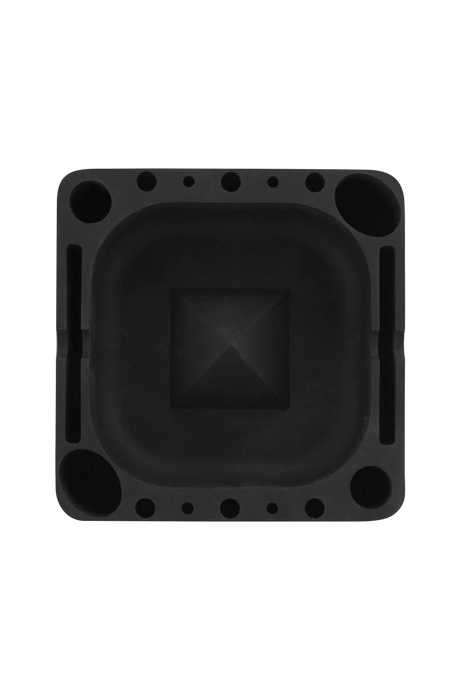 Pulsar Tap Tray in black silicone, top view, with compartments for dry herbs and concentrates