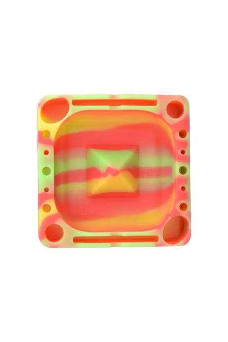 Pulsar Tap Tray in vibrant tie-dye silicone, top view, perfect for rolling and concentrates