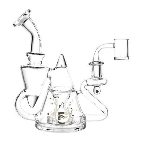 Pulsar Tea Pot Recycler Rig in clear borosilicate glass, 7.75" tall with a 14mm female joint, front view
