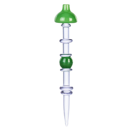 Pulsar Terp Sauce Carb Cap Dabber in clear borosilicate glass with green accents, front view