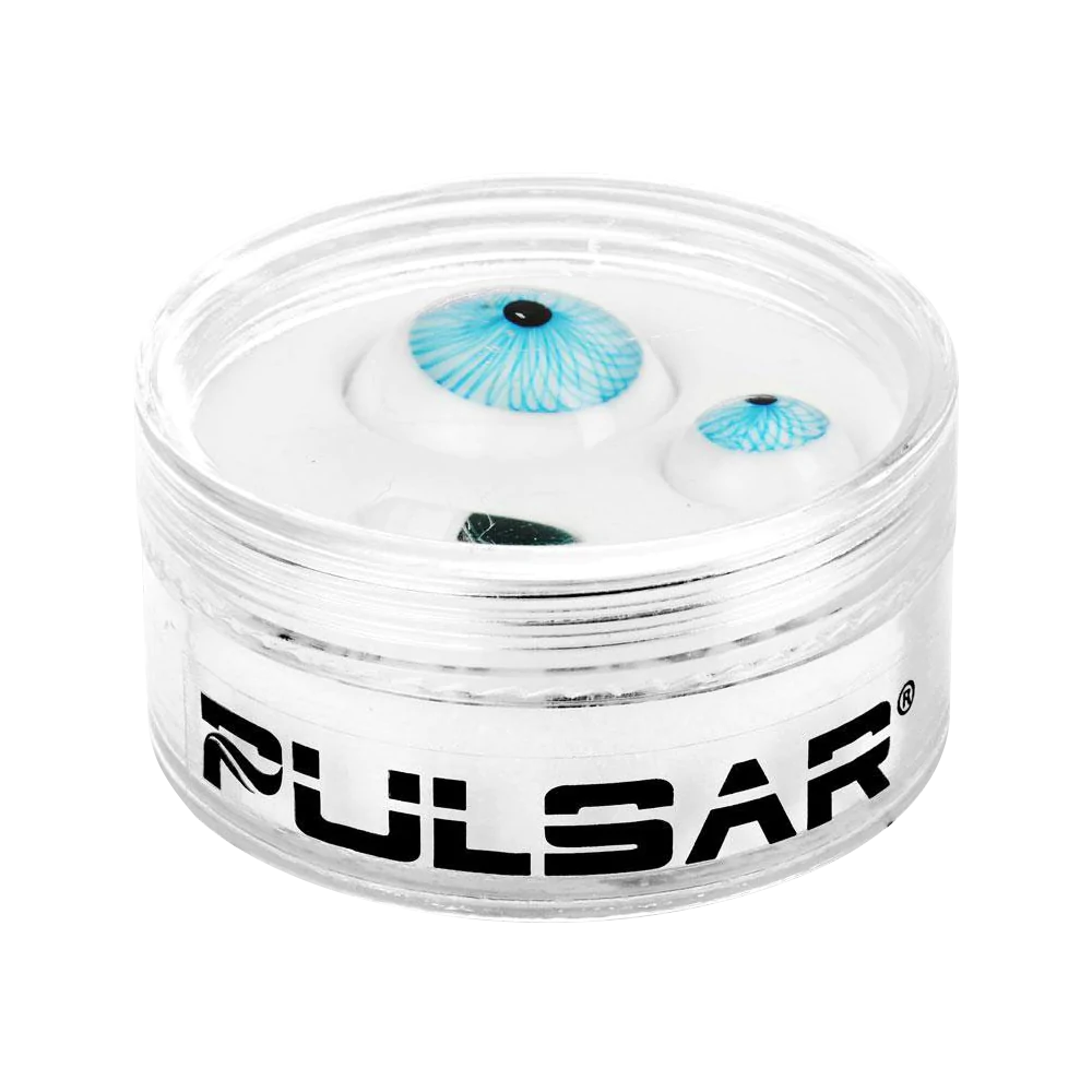 Pulsar Terp Slurper "All Eyes On Me" Set with blue eye design, borosilicate glass, front view