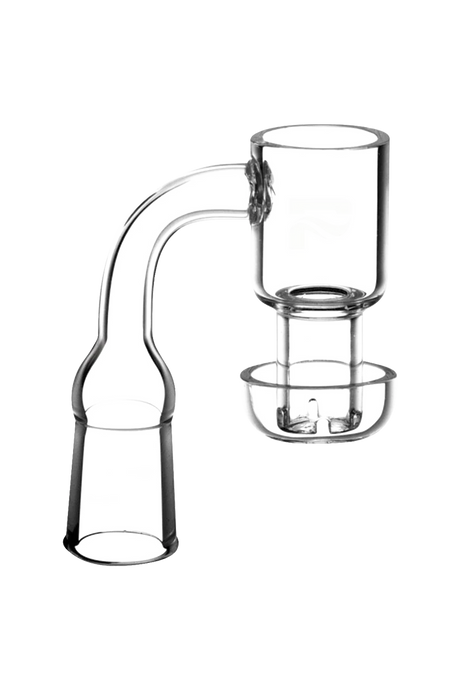 Pulsar Terp Vacuum Banger made of Quartz, clear side view on seamless white background