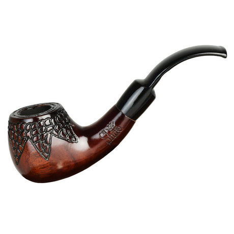 Pulsar Engraved Rosewood Tobacco Pipe - Side View with Intricate Carving