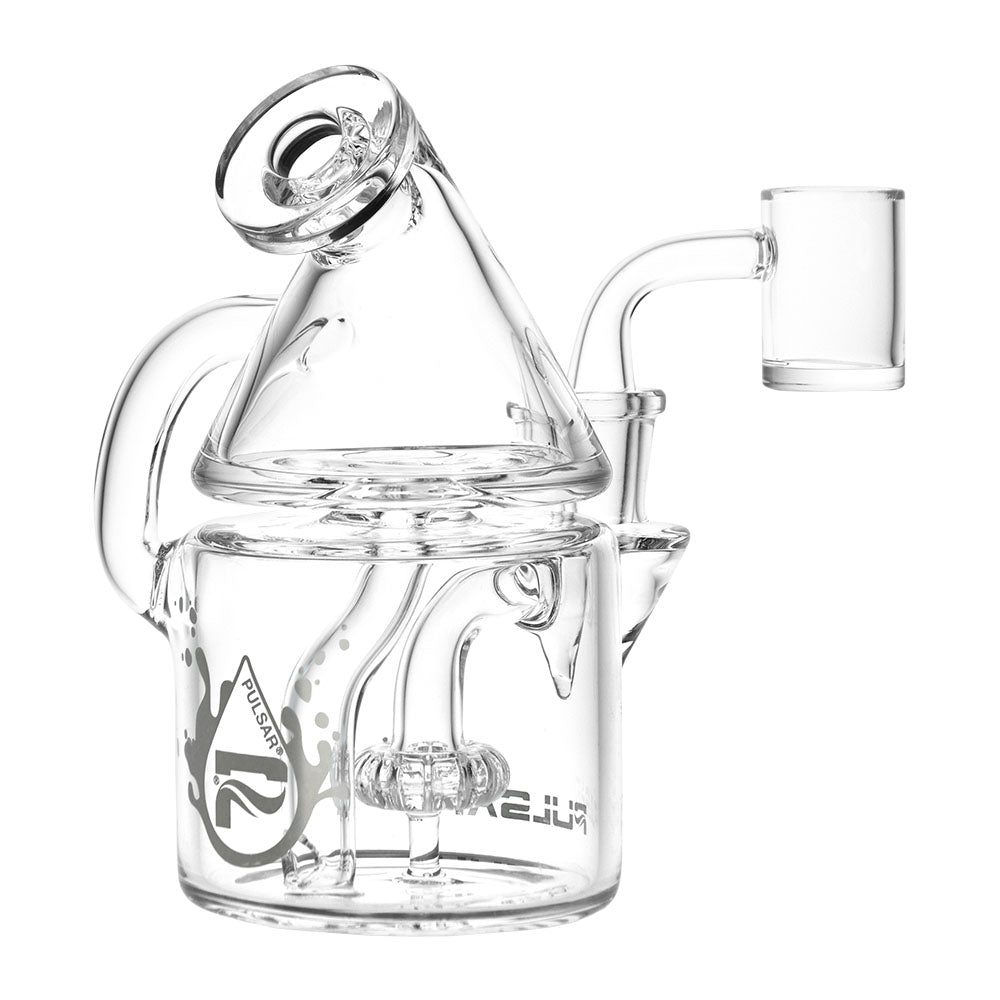 Pulsar Travel Buddy Recycler Rig, 5.5" Clear Borosilicate Glass, 14mm Female Joint, Front View