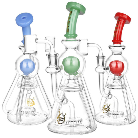 Pulsar Triple Threat 3-Arm Recycler Dab Rig in Blue, Green, Red - 10" 14mm Female