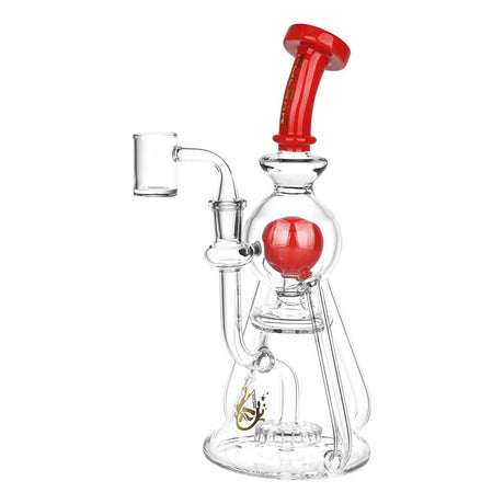 Pulsar Triple Threat 3-Arm Recycler Dab Rig in Red, 10" with 14mm Female Joint, Borosilicate Glass
