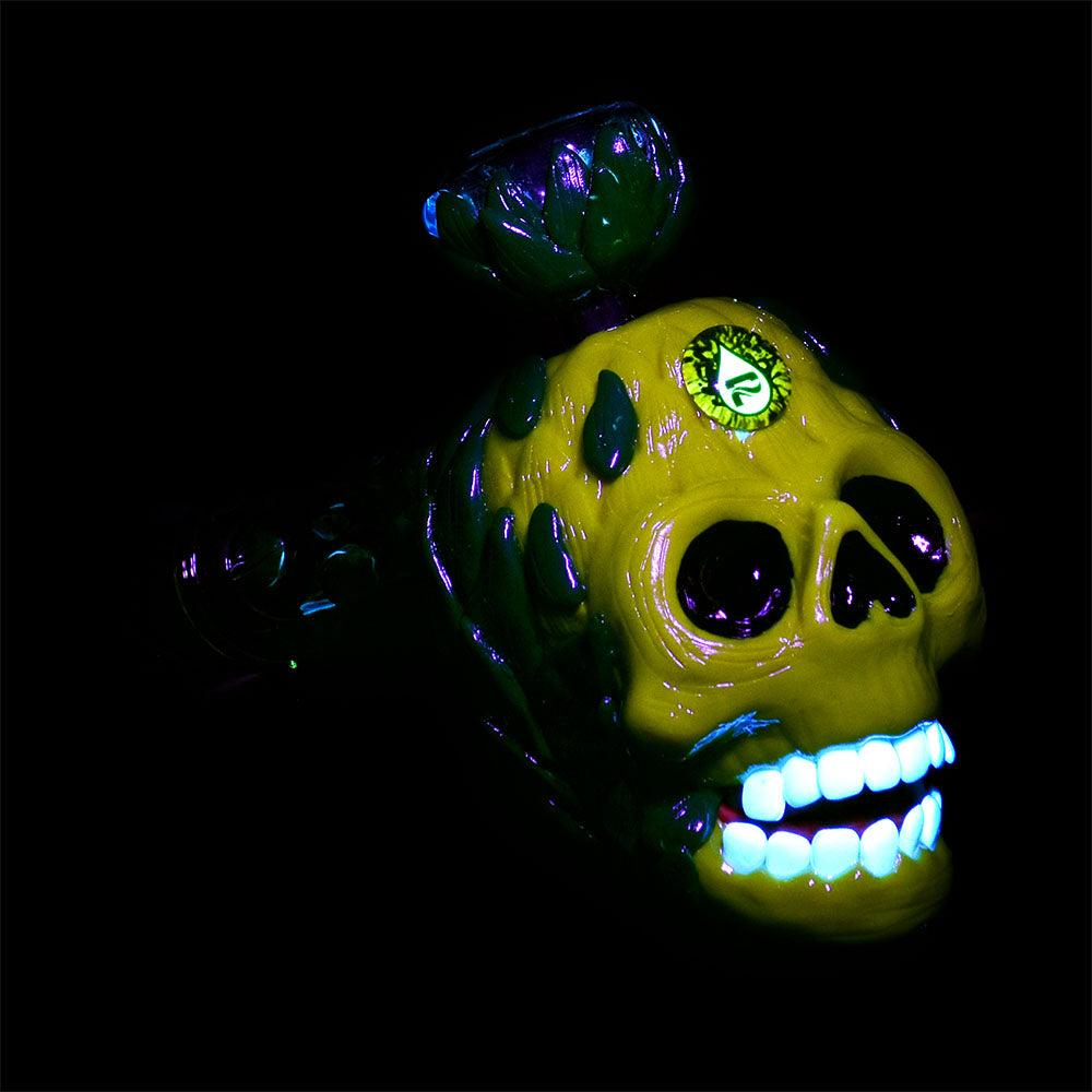 Pulsar Trippy Pineapple Bubbler Pipe with glow-in-the-dark features, 8", 19mm female joint