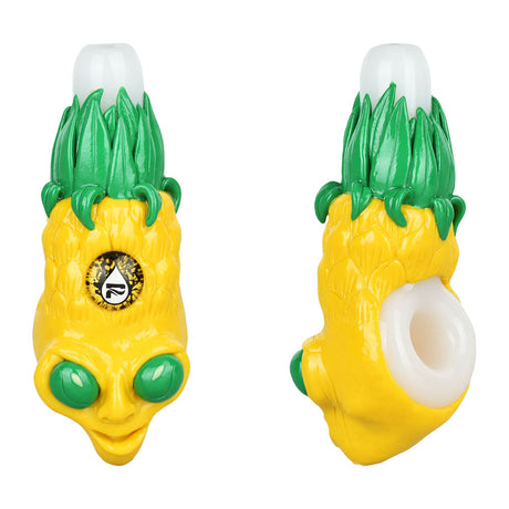 Pulsar Trippy Pineapple Hand Pipe in Borosilicate Glass, Front and Side View