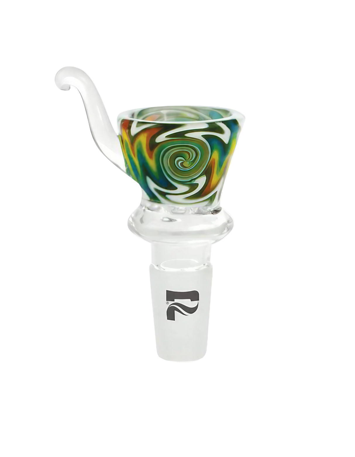 Pulsar Trippy Swirl Worked Herb Slide with 14mm Male Joint on Seamless White