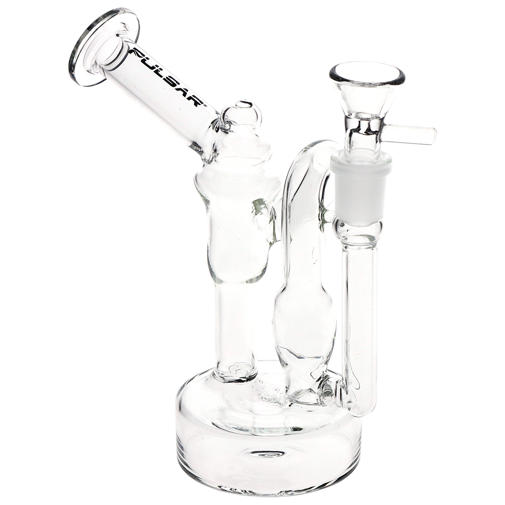 Compact borosilicate recycler bong from Pulsar with a flat puck base, sold as a bundle of three pieces