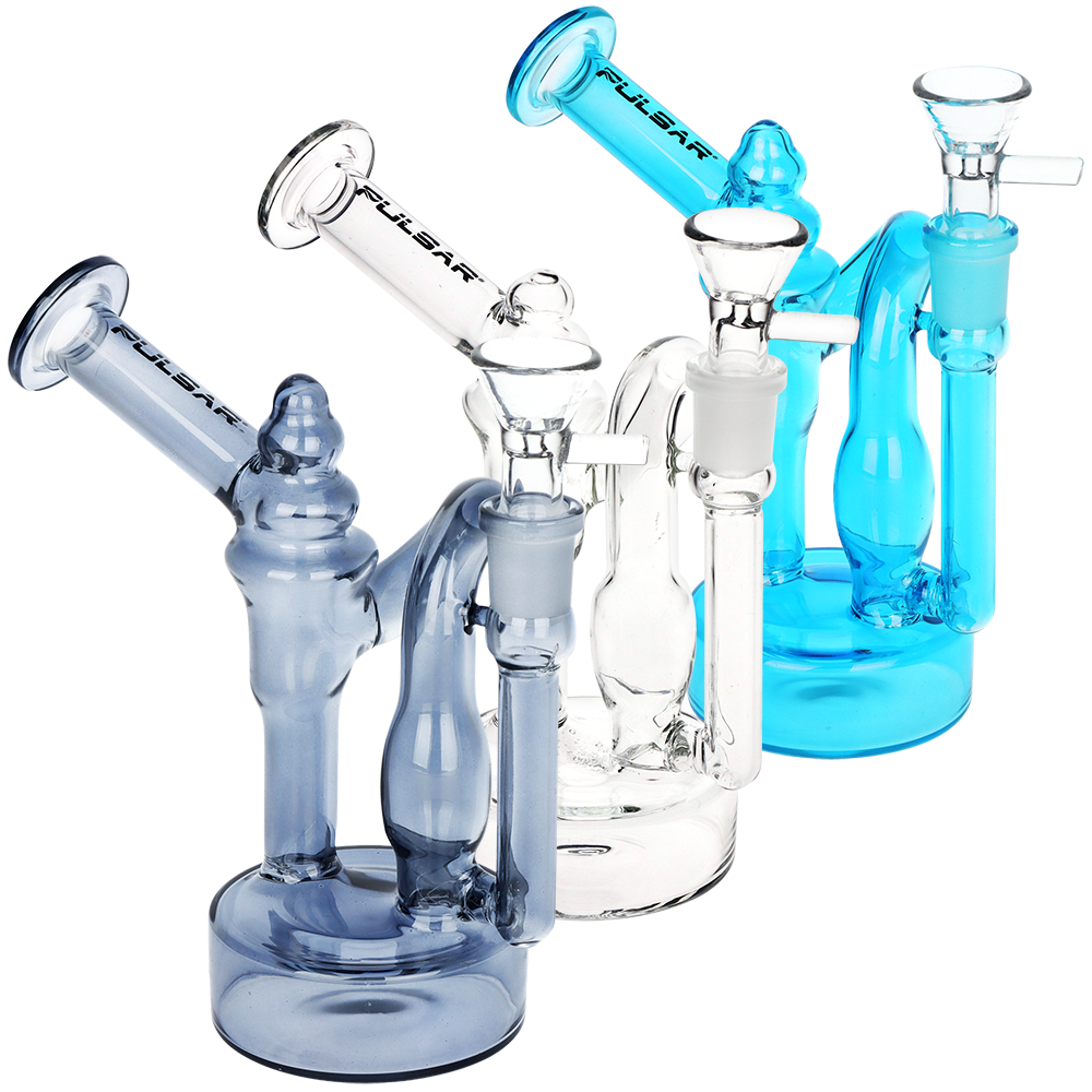 Pulsar Upside Down 6 inch recycler bong 3 pack, borosilicate glass water pipe with a puck base