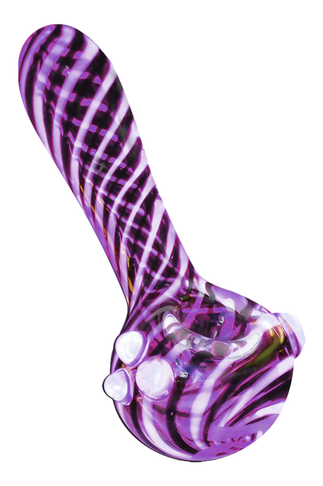 Pulsar UV Candy Stripe Spoon Pipe, 4.5" borosilicate glass, UV reactive, angled side view