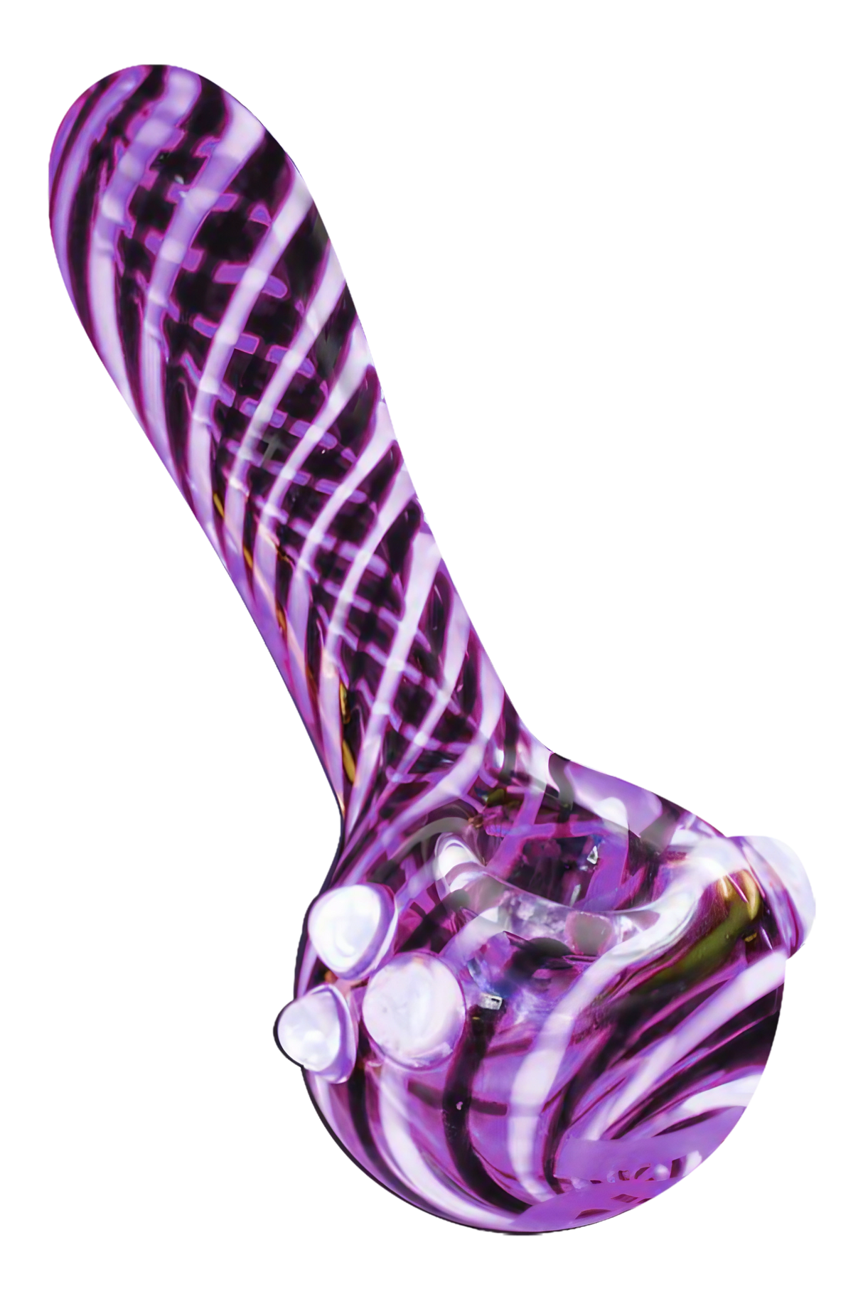 Pulsar UV Candy Stripe Spoon Pipe, 4.5" borosilicate glass, UV reactive, angled side view