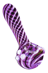 Pulsar UV Candy Stripe Spoon Pipe, 4.5" borosilicate glass, UV reactive, angled side view