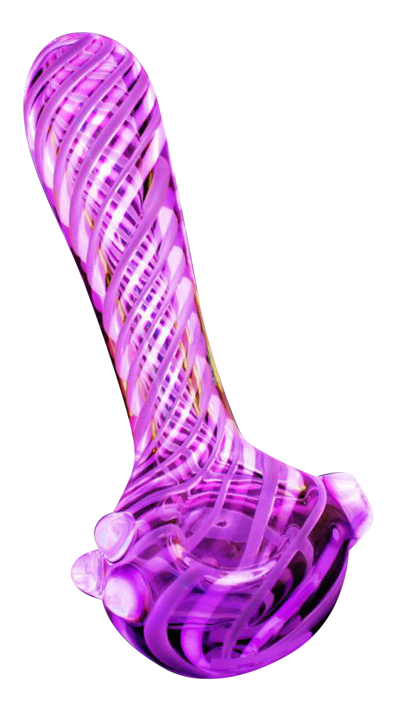 Pulsar UV Reactive Candy Stripe Spoon Pipe for Dry Herbs, Borosilicate Glass, 4.5" Size