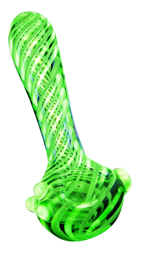 Pulsar UV Candy Stripe Spoon Pipe, 4.5" Borosilicate Glass, UV Reactive, Angled View