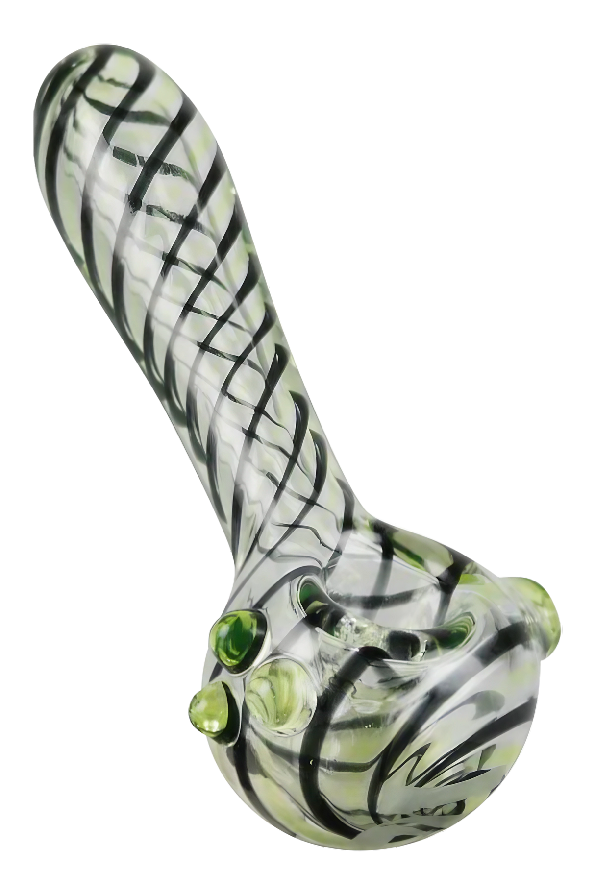 Pulsar UV Reactive Candy Stripe Spoon Pipe, 4.5" Borosilicate Glass, Side View