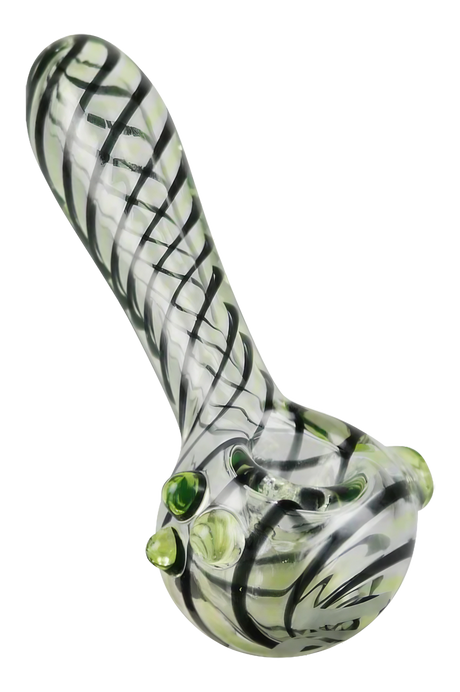 Pulsar UV Reactive Candy Stripe Spoon Pipe, 4.5" Borosilicate Glass, Side View