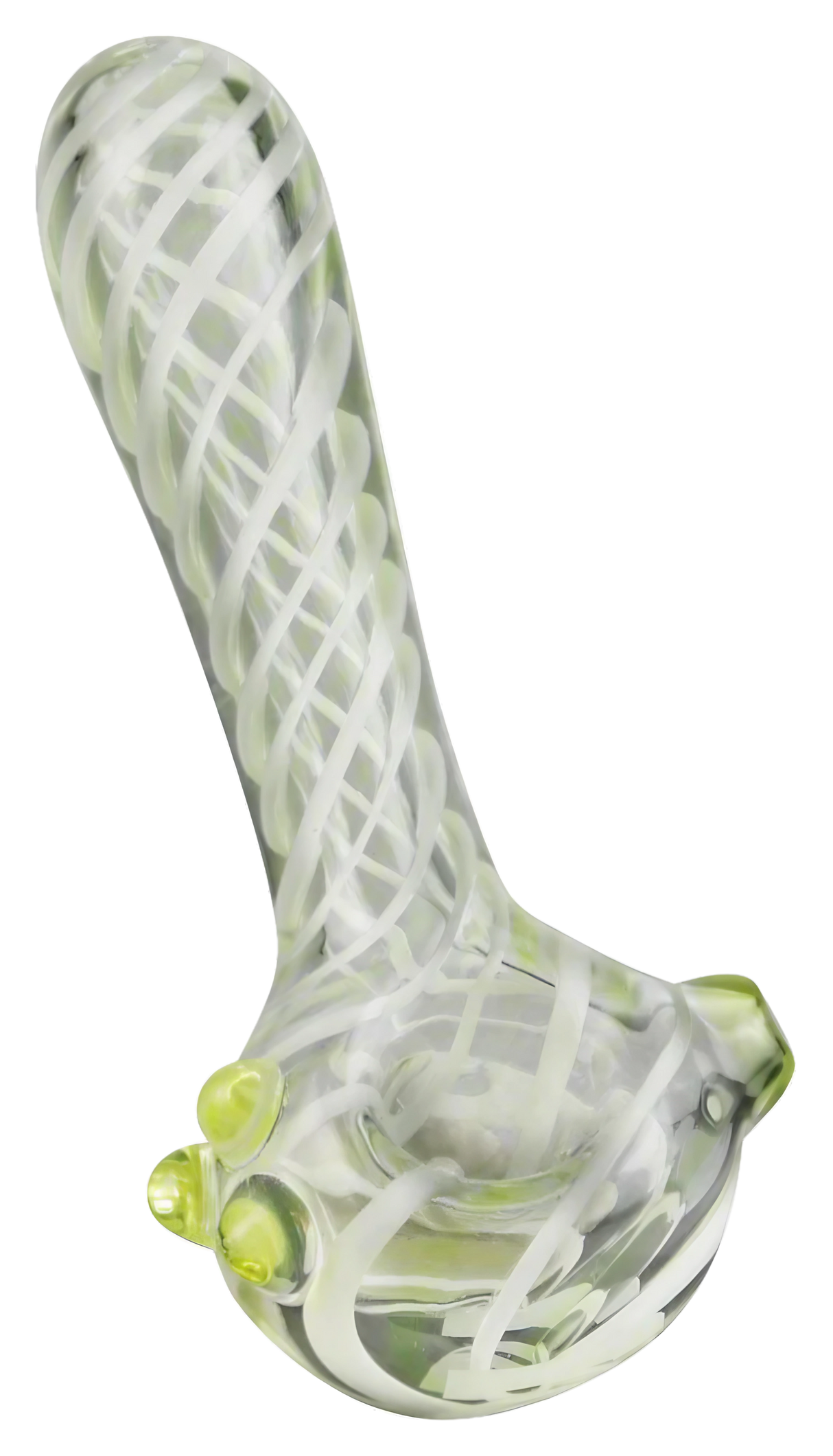 Pulsar UV Candy Stripe Spoon Pipe, 4.5" with UV Reactive Stripes, Angled View on White Background