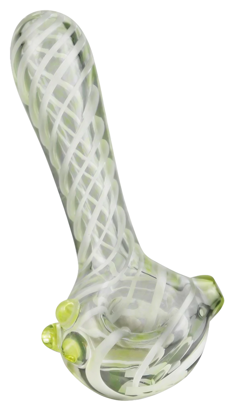 Pulsar UV Candy Stripe Spoon Pipe, 4.5" with UV Reactive Stripes, Angled View on White Background