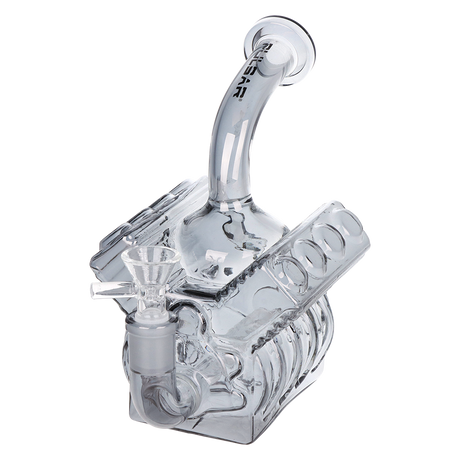 Pulsar V8 Engine novelty bong in borosilicate glass with a smoke-colored electroplated exterior