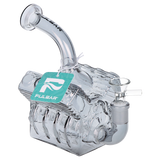 Pulsar V8 Engine Electroplated 6.5 inch smoke bong, a novelty glass water pipe shaped like an engine