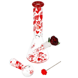 Pulsar Valentine's Hearts 'n' Roses Glass Herb Pipe Duo | 10" | 14mm F