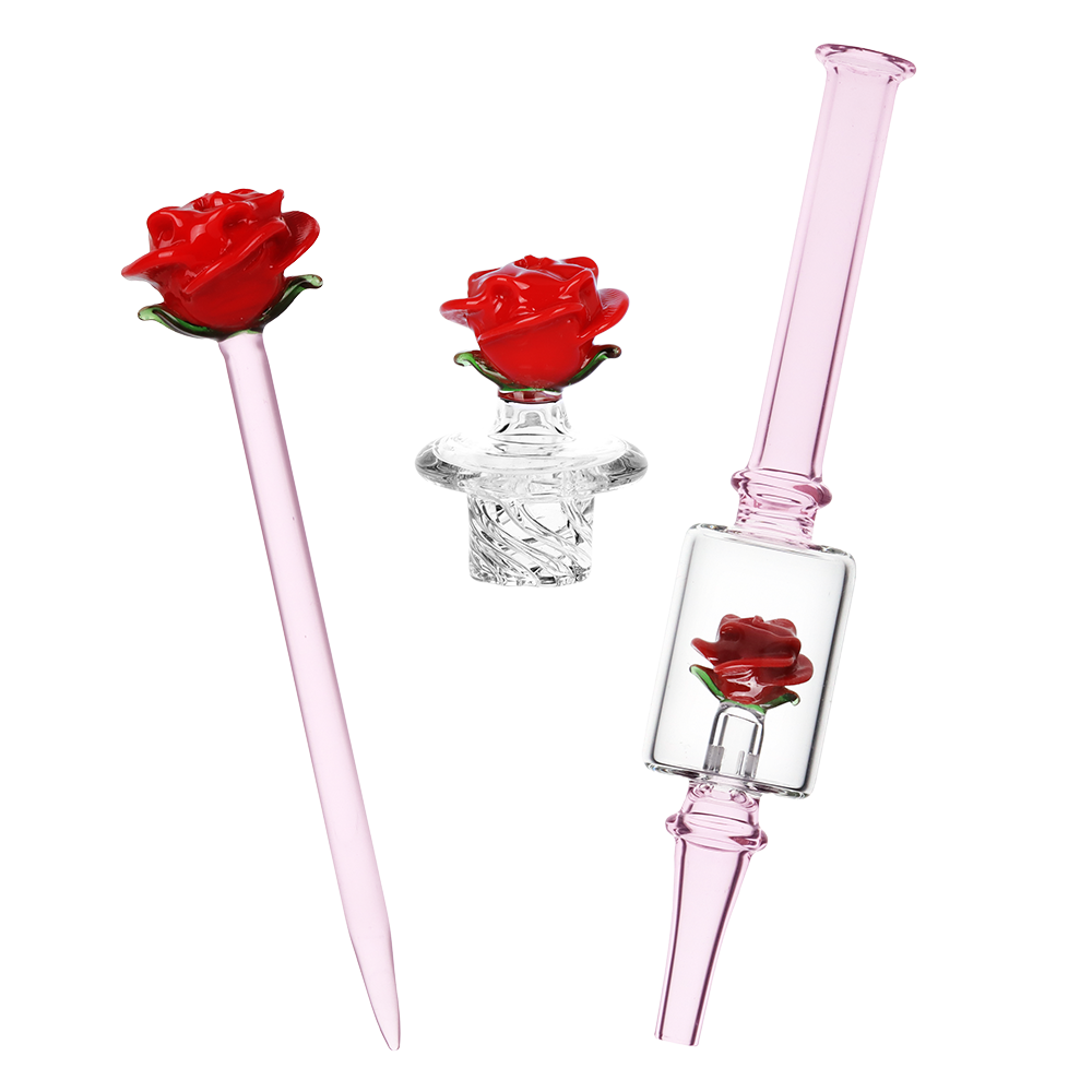 Pulsar Valentine's Rose Glass Dab Rig Set | 8.25" | 14mm F