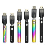 Pulsar Vape Pen Batteries in Black and Rainbow, USB Connected, Front View
