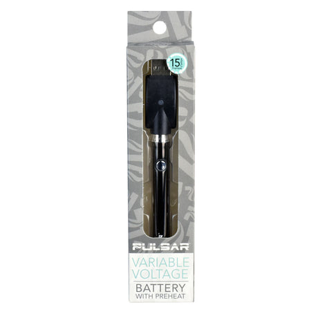 Pulsar Variable Voltage Vape Pen Battery in Black with Preheat function, front packaging view