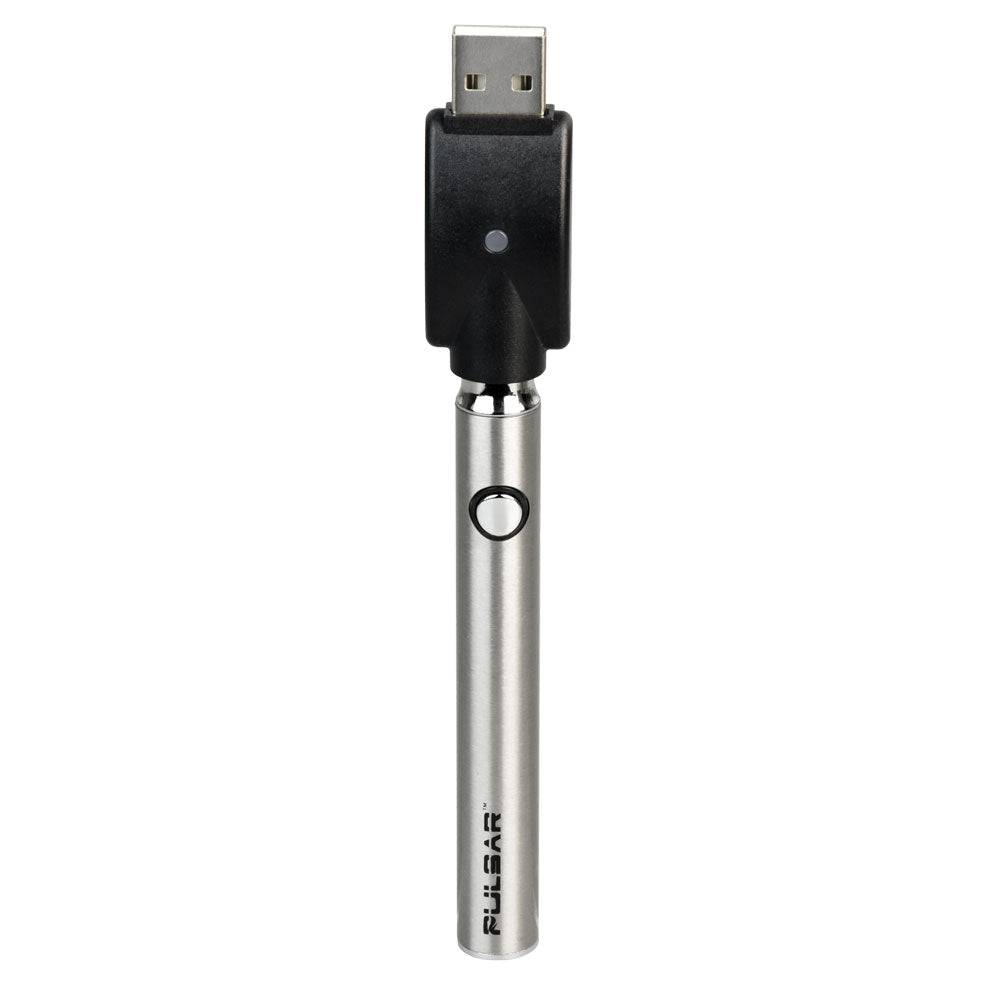 Pulsar Vape Pen Battery in Black, variable voltage with preheat, front view on white background