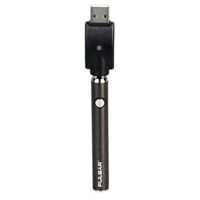 Pulsar Variable Voltage Vape Pen Battery in Black with USB Charger, Front View