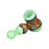 Pulsar Vivid Visions Hammer Bubbler Pipe with colorful swirl design, side view on white background