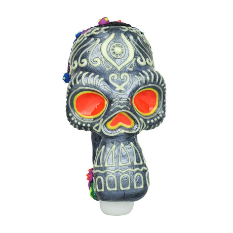 Pulsar Voodoo Skull Spoon Pipe, Borosilicate Glass, Front View on White Background