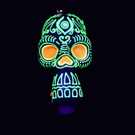 Pulsar Voodoo Skull Spoon Pipe in Borosilicate Glass with Glow in the Dark Design