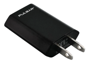 Pulsar Wall Charger, compact plug-in power adapter for vaporizers, angled view on white