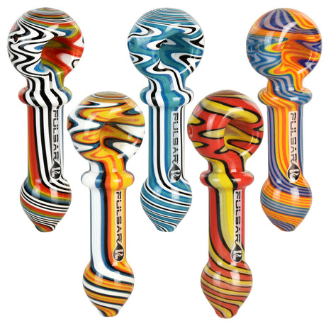 Pulsar Wig Wag Candy Spoon Pipes 5pc set in vibrant colors, front view on white background