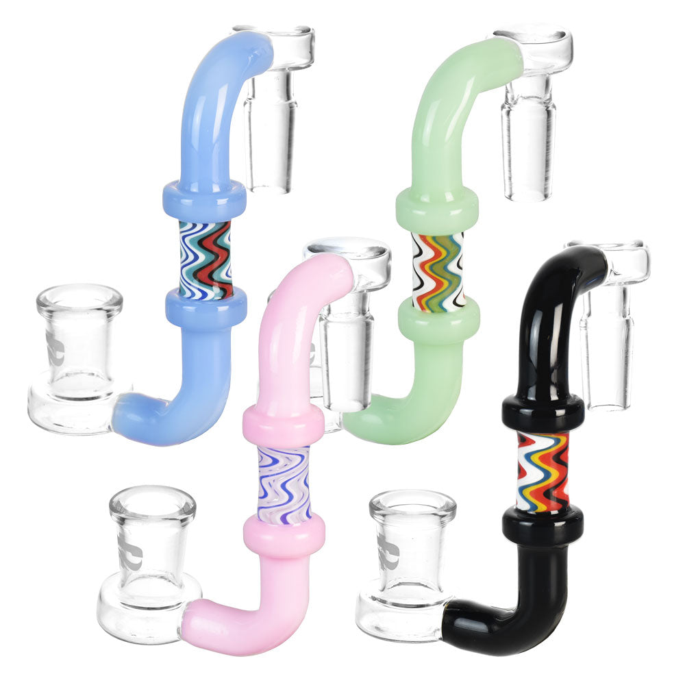 Pulsar Wig Wag Drop Down Adapters in various colors, 14M to 14F borosilicate glass, front view