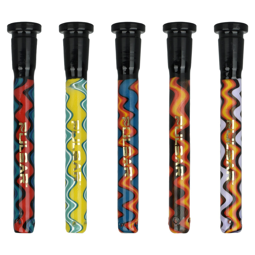 Pulsar Wiggle Wave Downstems, 14mm 5pc set, front view on white, featuring vibrant colors for smooth hits