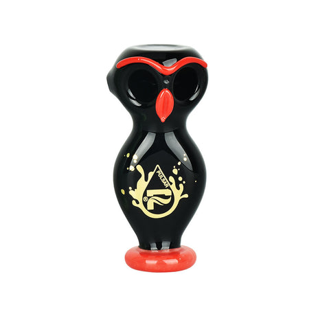 Pulsar Wise Owl Double Bowl Hand Pipe in Black, Front View on White Background