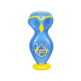 Pulsar Wise Owl Double Bowl Hand Pipe in Blue, Borosilicate Glass, Front View