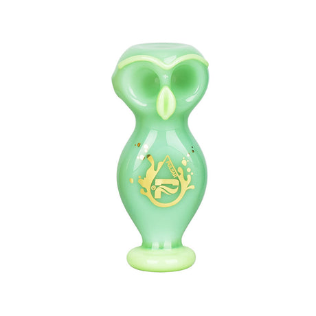 Pulsar Wise Owl Hand Pipe in Green with Dual Bowls - Front View on White Background
