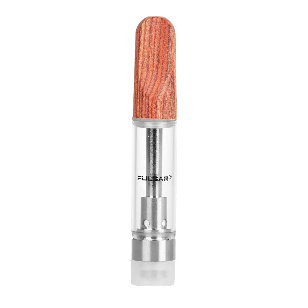 Pulsar Quartz Frit Cartridge Tank with Wood Tip, 1mL - Front View on White Background