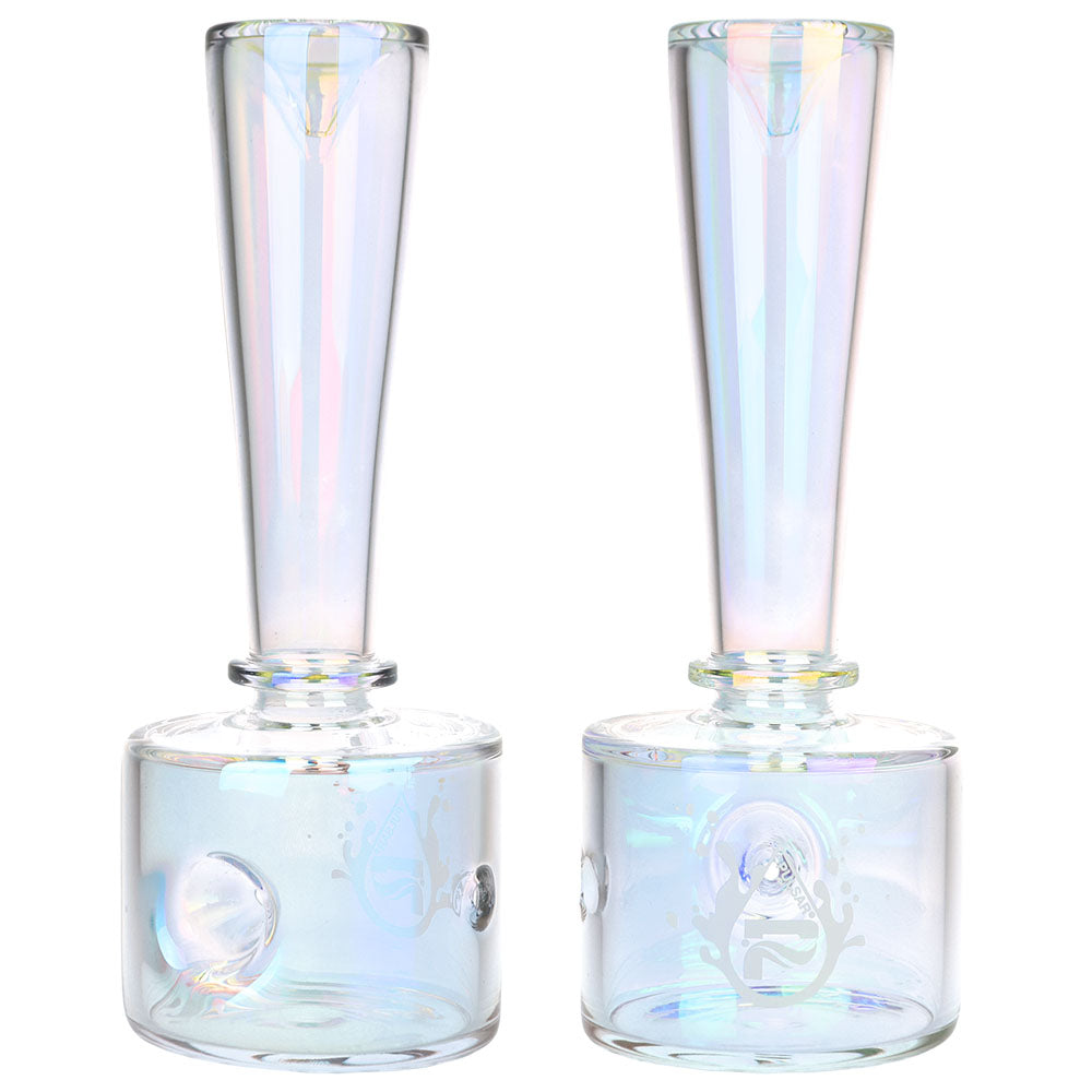 Pulsar XL Stacked Geometric Hand Pipes in Black and Clear Borosilicate Glass, Front View