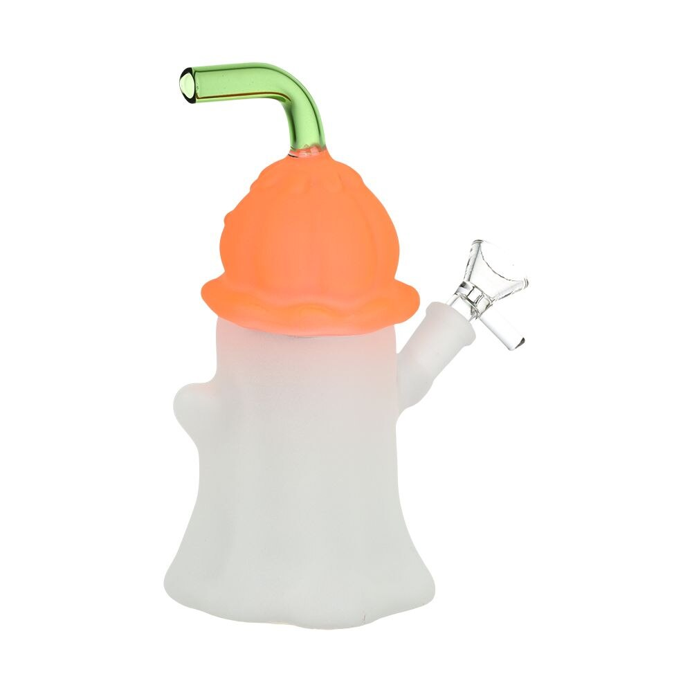 Pumpkin Head Ghost Glow In The Dark Glass Water Pipe | 7.25" | 14mm F | Colors Vary